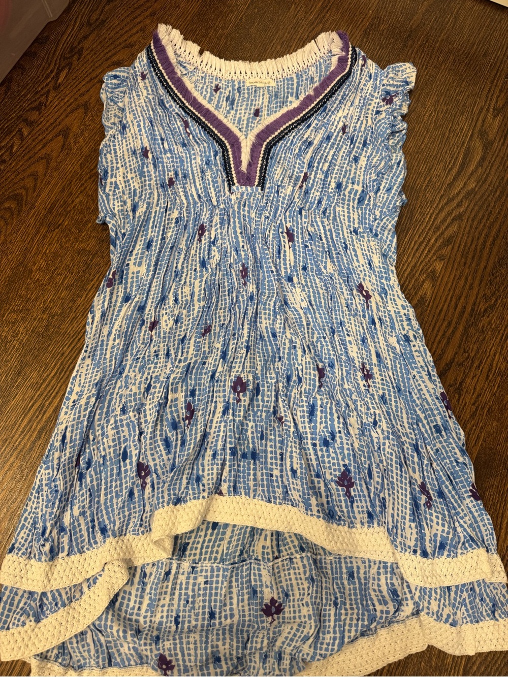 Poupette St. Barth Blue and White Patterned Swim Coverup with Purple Trim